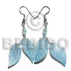 dangling double leaf aqua blue hammershell 25mm - Shell Earrings