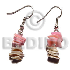 dangling white rose in pastel pink/everlasting luhuanus chips combination - Shell Earrings