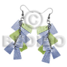 dangling subdued blue/green 20mmx15mm capiz /9pcs. in metal chain - Shell Earrings