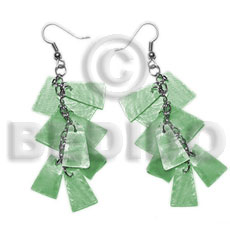 dangling subdued green 20mmx15mm capiz /9pcs. in metal chain - Shell Earrings