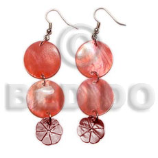 dangling double round 20mm red hammershell  12mm maroon hammershell flower - Shell Earrings