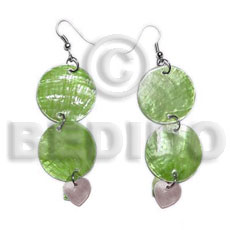 dangling double round 25mm olive green capiz shell  15mm capiz olive green flower - Shell Earrings