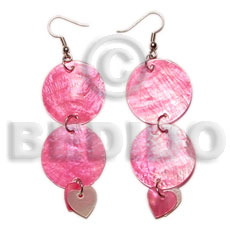 dangling double round 25mm pink capiz shell  15mm natural & pink heart capiz - Shell Earrings