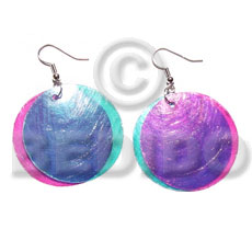 dangling double pink/aqua blue combination capiz round 35mm - Shell Earrings