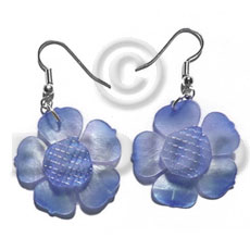 dangling graduated blue 30mm hammershell  flower  grooved nectar - Shell Earrings
