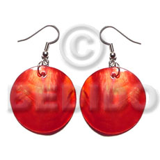 hand made Dangling red kabibe round 30mm Shell Earrings