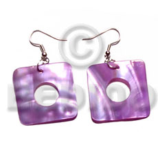 Dangling 30mmx30mm square lilac kabibe Shell Earrings