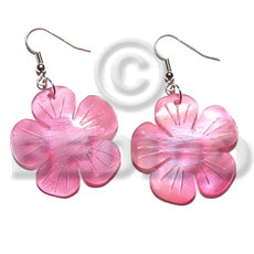 dangling 30mmx30mm pink flower hammershell - Shell Earrings