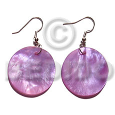 hand made Dangling 20mm round lavender hammershell Shell Earrings