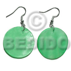 dangling 20mm round mint green hammershell - Shell Earrings