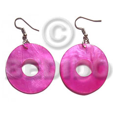 dangling 35mm ring  hammershell / fuschia pink - Shell Earrings