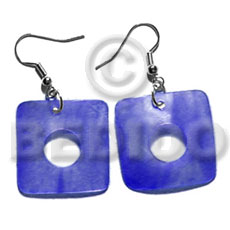 dangling 35mm square hammershell / blue - Shell Earrings