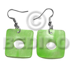 dangling 35mm square hammershell / bright green - Shell Earrings