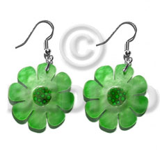 dangling 30mm flower hammershell in graduated bright green  dotted skin nectar - Shell Earrings