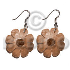 dangling 30mm flower hammershell in graduated brown  dotted skin nectar - Shell Earrings