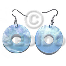 dangling 35mm ring  hammershell / aqua blue - Shell Earrings