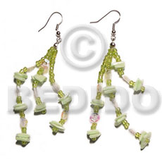 dangling white rose  multicolored sequins / mint green - Shell Earrings