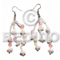 dangling white rose  multicolored sequins - Shell Earrings