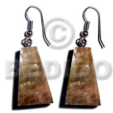 dangling 25mmx15mm pyramid laminated brownlip cracking  black 6mm resin backing - Shell Earrings