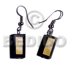 dangling 20mmx10mm inlaid MOP bar  black 5mm resin backing - Shell Earrings