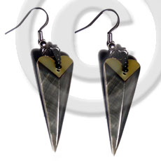 dangling 38mmx15mm laminated  pointed multi-sided blacklip/MOP combination  black 6mm resin backing - Shell Earrings