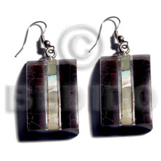 dangling 33mmx20mm laminated blacktab/MOP cracking combination  inlaid metal and black 6mmresin backing - Shell Earrings