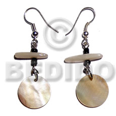 dangling 15mm round MOP  shell/glass beads combination - Shell Earrings