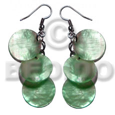 dangling 3pcs. round 15mm mint green hammershell - Shell Earrings