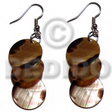 dangling 3pcs. round 15mm brownlip tiger - Shell Earrings