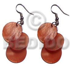 Dangling 3pcs. round 15mm orange Shell Earrings