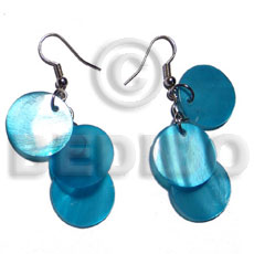 dangling 3pcs. round 15mm ocean blue hammershell - Shell Earrings