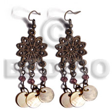 dangling 10mm round MOP in antique oxidized metal - Shell Earrings