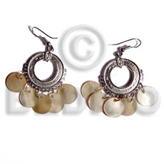 dangling 12mm round MOP in silver metal - Shell Earrings