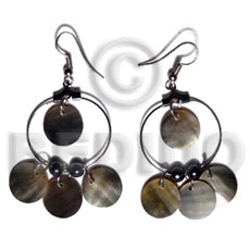 dangling 12mm round blacklip in metal ring - Shell Earrings