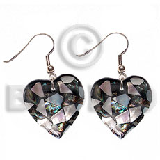 dangling heart 35mm laminated paua/hammershell combination  black resin backing - Shell Earrings