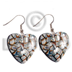 dangling heart 35mm laminated cowrie tiger shells  black resin backing - Shell Earrings