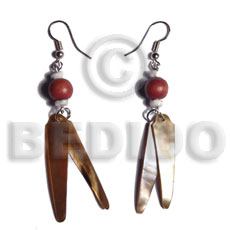 dangling 2 pcs. 40mmx8mm brownlip sticks  wood beads accent - Shell Earrings