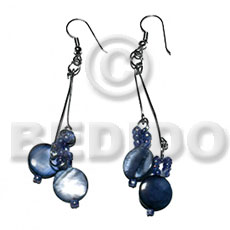dangling laminated 10mm round blue kabibe shells  glass beads - Shell Earrings