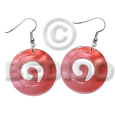 dangling 20mm round swirl kabibe pendant/ two tone dark orange-pink - Shell Earrings