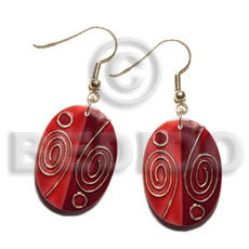 hand made Dangling handpainted and colored oval Shell Earrings