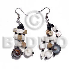 dangling 3 rows floating white rose,vertagus  shells and glass beads combination - Shell Earrings