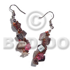 dangling twisted floating hammershell square cut/glass beads/2-3mm purple coco Pokalet combination - Shell Earrings