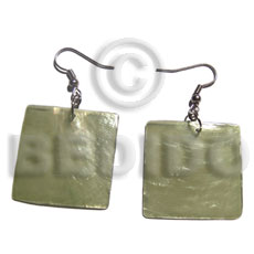 Dangling 30mm square olive green Shell Earrings