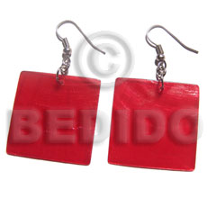 dangling 30mm square red capiz shell - Shell Earrings