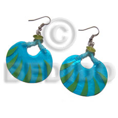 dangling 40mmx30mm laminated capiz / aqua blue and lime green tones - Shell Earrings