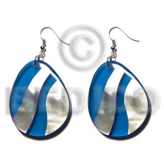 dangling  35mmx27mm teardrop MOP / blue resin combination - Shell Earrings