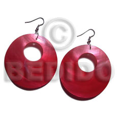 hand made Dangling red round 35mm kabibe Shell Earrings