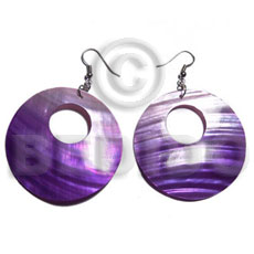 dangling violet round 35mm kabibe shell  14mm hole - Shell Earrings