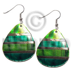 dangling "35mmx30mm" two tones kabibe shell teardrop n green embellished  embossed gold lines - Shell Earrings