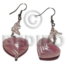 dangling 20mm rouunded back to back heart shell / pink tones - Shell Earrings
